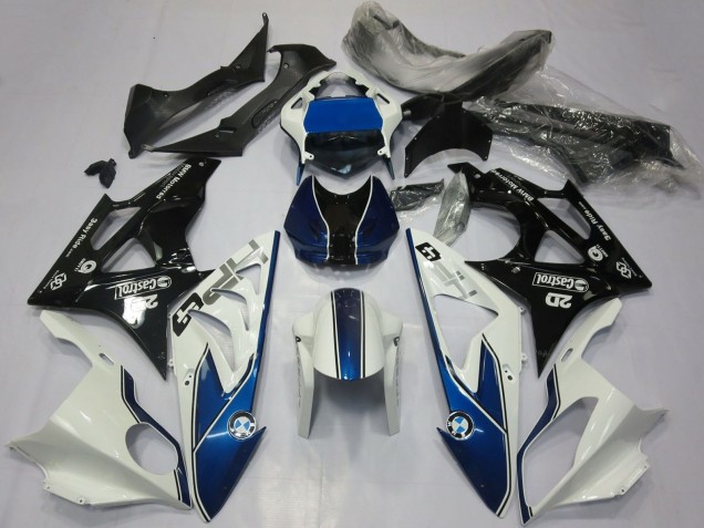Preisgünstige BMW S1000RR Motorrad Verkleidung 2017-2018 - Weiss Blau Glanzendes Schwarz