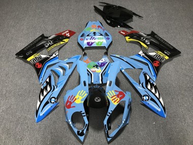 Preisgünstige BMW S1000RR Motorrad Verkleidung 2009-2014 - Hellblau Schwarz Hai Hunds