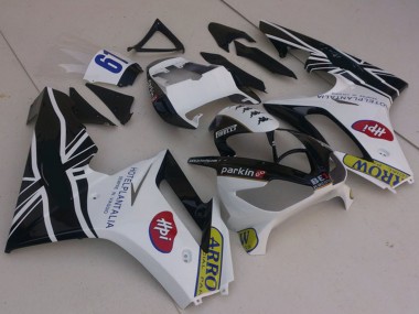 Preisgünstige Triumph Daytona 675 Motorrad Verkleidung 2006-2008 - Weiss Glanzendes Schwarz mit Flag