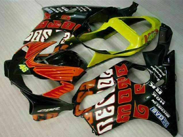 Preisgünstige Honda CBR600 F4i Motorrad Verkleidung 2001-2003 - Gelb Orange Glanzendes Schwarz Rossi 46