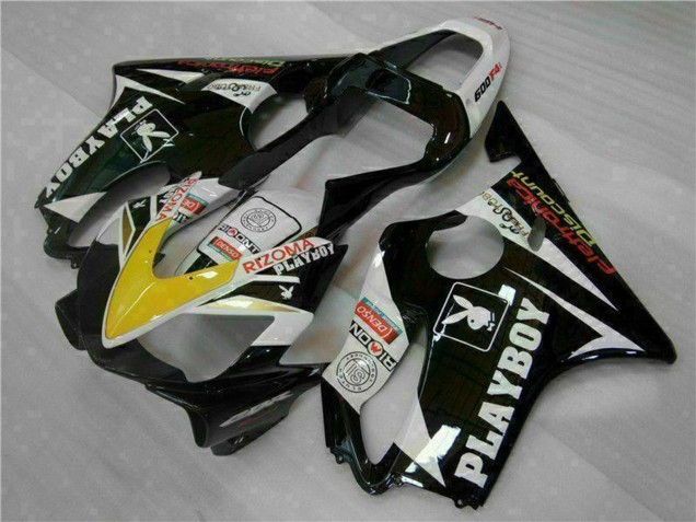 Preisgünstige Honda CBR600 F4i Motorrad Verkleidung 2001-2003 - Weiss Gelb Glanzendes Schwarz Playboy