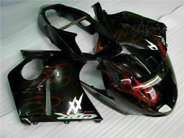 Preisgünstige Honda CBR1100XX Blackbird Motorrad Verkleidung 1996-2007 - Glanzendes Schwarz Rot Flamme