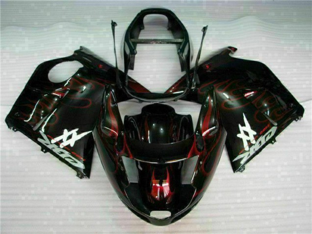 Preisgünstige Honda CBR1100XX Blackbird Motorrad Verkleidung 1996-2007 - Glanzendes Schwarz Rot Flamme
