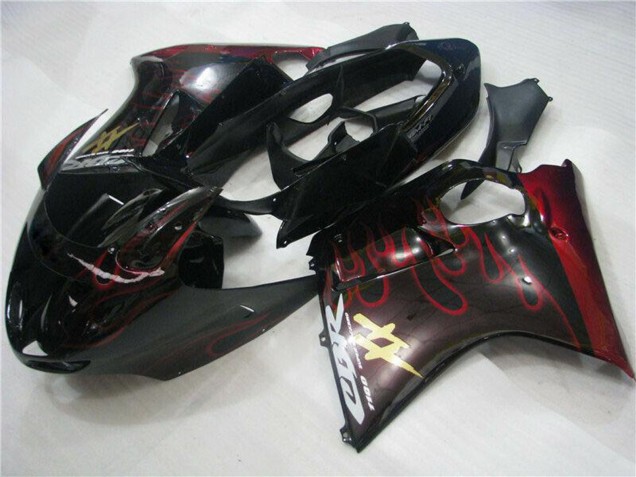 Preisgünstige Honda CBR1100XX Blackbird Abs Motorrad Verkleidungen 1996-2007 - Glanzendes Schwarz Rot Flamme