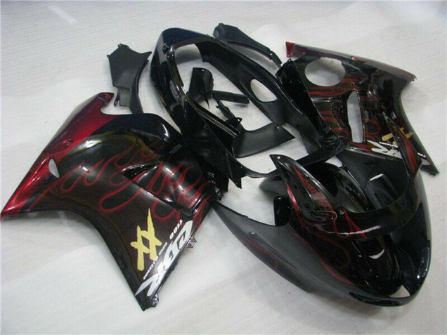 Preisgünstige Honda CBR1100XX Blackbird Abs Motorrad Verkleidungen 1996-2007 - Glanzendes Schwarz Rot Flamme