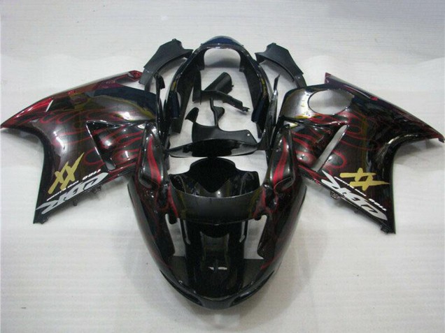 Preisgünstige Honda CBR1100XX Blackbird Abs Motorrad Verkleidungen 1996-2007 - Glanzendes Schwarz Rot Flamme