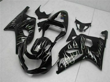 Preisgünstige Suzuki GSXR 600/750 Motorrad Verkleidung 2001-2003 - Glanzendes Schwarz Silber Flamme