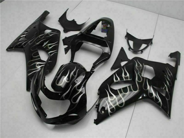 Preisgünstige Suzuki GSXR 600/750 Motorrad Verkleidung 2001-2003 - Glanzendes Schwarz Silber Flamme