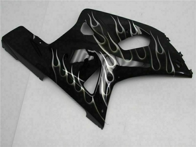 Preisgünstige Suzuki GSXR 600/750 Motorrad Verkleidung 2001-2003 - Glanzendes Schwarz Silber Flamme