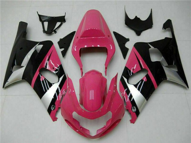 Preisgünstige Suzuki GSXR 600/750 Motorrad Verkleidung 2001-2003 - Rosa Silber Glanzendes Schwarz