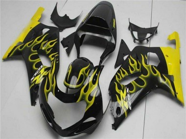 Preisgünstige Suzuki GSXR 600/750 Motorrad Verkleidung 2001-2003 - Glanzendes Schwarz Gelb Flamme