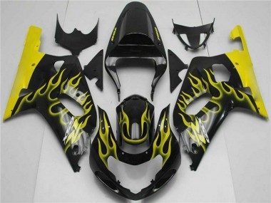 Preisgünstige Suzuki GSXR 600/750 Motorrad Verkleidung 2001-2003 - Glanzendes Schwarz Gelb Flamme