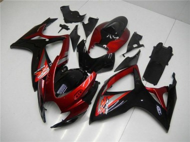 Preisgünstige Suzuki GSXR 600/750 Motorrad Verkleidung 2006-2007 - Rot Glanzendes Schwarz