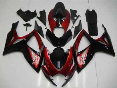 Preisgünstige Suzuki GSXR 600/750 Motorrad Verkleidung 2006-2007 - Rot Glanzendes Schwarz