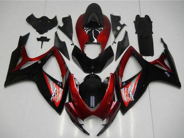 Preisgünstige Suzuki GSXR 600/750 Motorrad Verkleidung 2006-2007 - Rot Glanzendes Schwarz