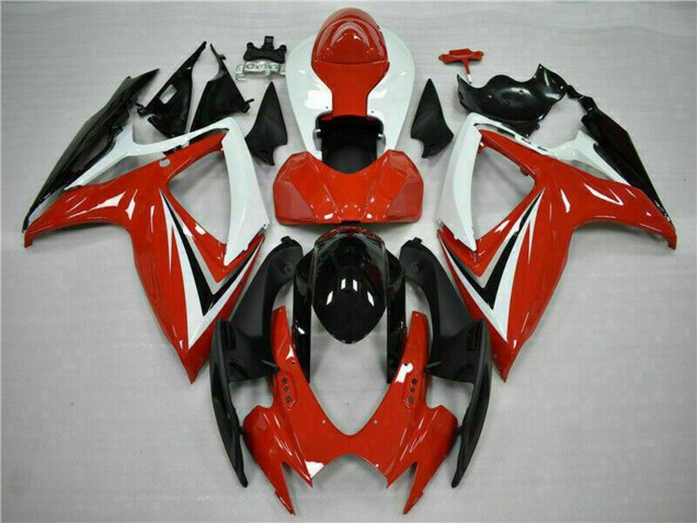 Preisgünstige Suzuki GSXR 600/750 Motorrad Verkleidung 2006-2007 - Weiss Rot Glanzendes Schwarz Streifen