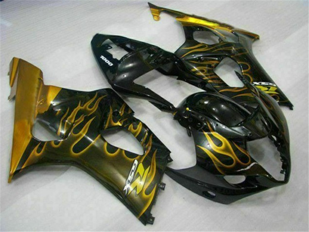 Preisgünstige Suzuki GSXR 1000 Motorrad Verkleidung 2003-2004 - Glanzendes Schwarz Gold Flamme