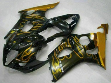 Preisgünstige Suzuki GSXR 1000 Motorrad Verkleidung 2003-2004 - Glanzendes Schwarz Gold Flamme
