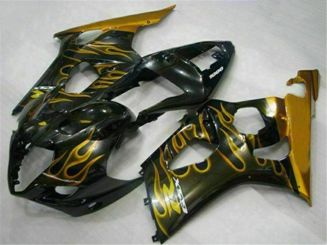 Preisgünstige Suzuki GSXR 1000 Motorrad Verkleidung 2003-2004 - Glanzendes Schwarz Gold Flamme