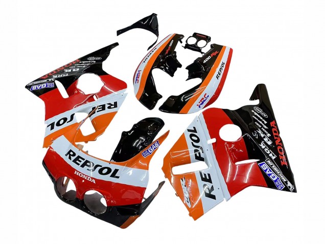 Preisgünstige Honda CBR400RR NC23 Motorrad Verkleidung 1987-1989 - Orange Weiss Rot Glanzendes Schwarz Repsol HRC