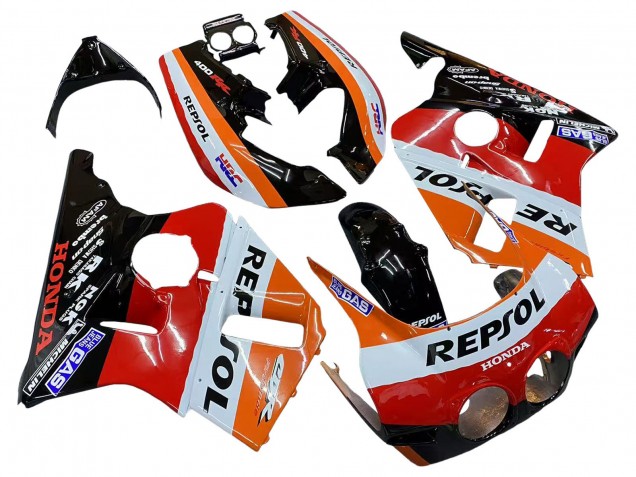 Preisgünstige Honda CBR400RR NC23 Motorrad Verkleidung 1987-1989 - Orange Weiss Rot Glanzendes Schwarz Repsol HRC