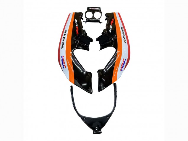 Preisgünstige Honda CBR400RR NC23 Motorrad Verkleidung 1987-1989 - Orange Weiss Rot Glanzendes Schwarz Repsol HRC