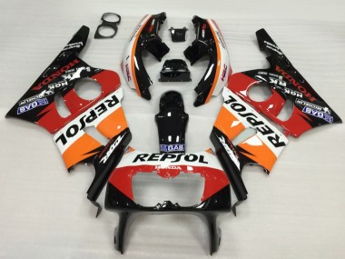 Preisgünstige Honda CBR400RR NC23 Motorrad Verkleidung 1987-1989 - Orange Weiss Rot Glanzendes Schwarz Repsol HRC