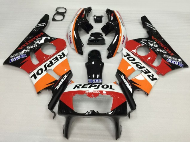 Preisgünstige Honda CBR400RR NC23 Motorrad Verkleidung 1987-1989 - Orange Weiss Rot Glanzendes Schwarz Repsol HRC