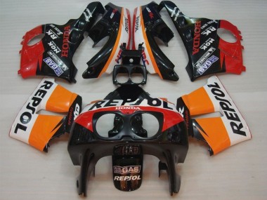 Preisgünstige Honda CBR400RR NC29 Motorrad Verkleidung 1990-1999 - Orange Weiss Rot Glanzendes Schwarz Repsol HRC