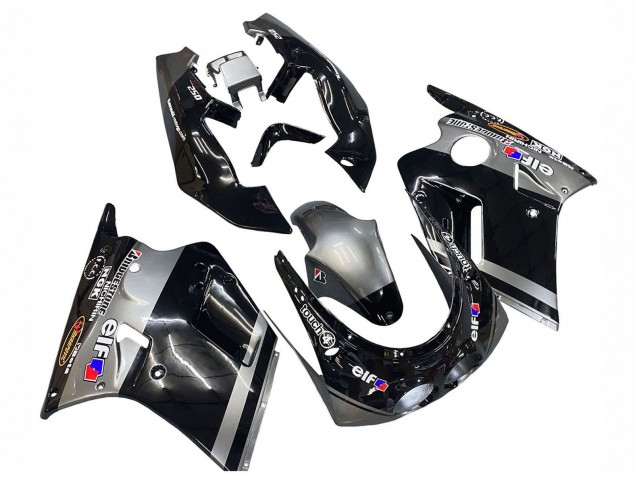 Preisgünstige Kawasaki ZXR250 Motorrad Verkleidung 1989-1990 - Glanzendes Schwarz Grau Elf Touch4 Bridgestone