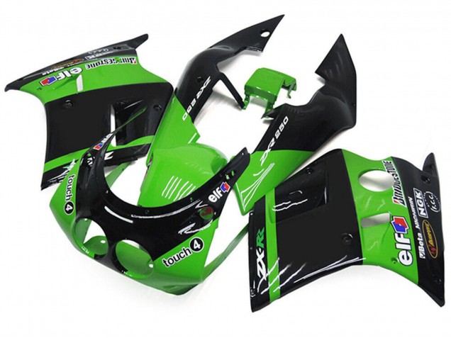 Preisgünstige Kawasaki ZXR250 Motorrad Verkleidung 1989-1990 - Grun Glanzendes Schwarz Elf Touch4 Bridgestone