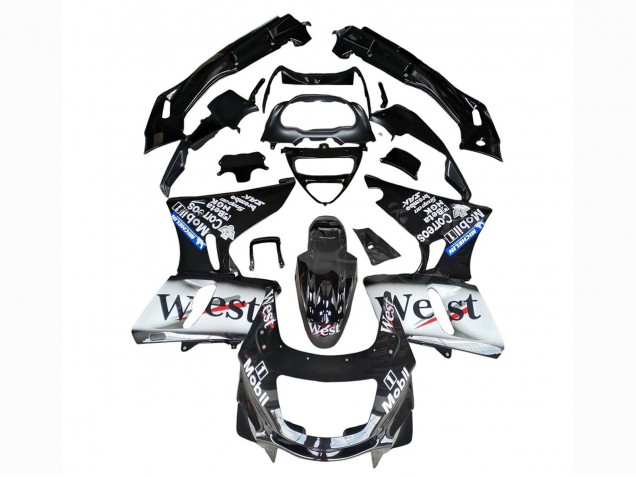 Preisgünstige Kawasaki ZZR400 Motorrad Verkleidung 1993-2007 - Glanzendes Schwarz Weiss West