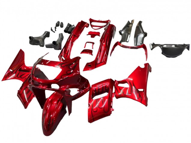 Preisgünstige Kawasaki ZZR400 Motorrad Verkleidung 1993-2007 - Rot Schwarz Flamme