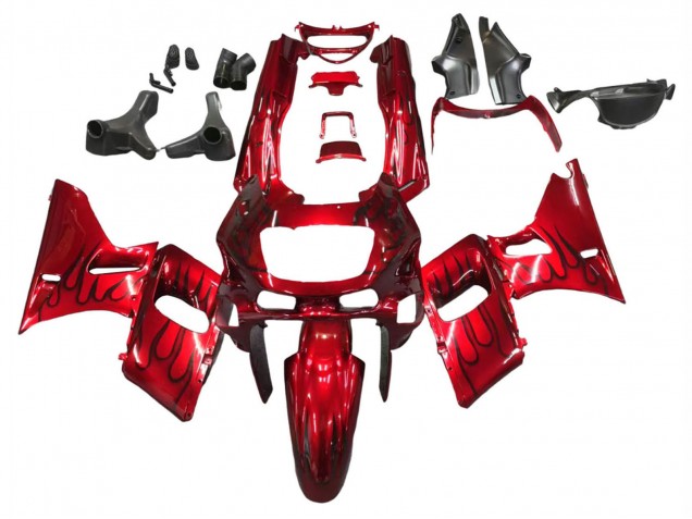 Preisgünstige Kawasaki ZZR400 Motorrad Verkleidung 1993-2007 - Rot Schwarz Flamme