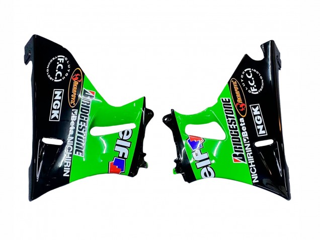 Preisgünstige Kawasaki ZZR400 Motorrad Verkleidung 1993-2007 - Grun Glanzendes Schwarz Grun Monster Elf Touch4 Bridgestone