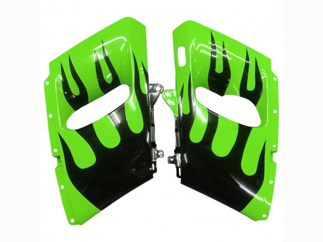Preisgünstige Kawasaki ZZR400 Motorrad Verkleidung 1993-2007 - Grun Glanzendes Schwarz Flamme