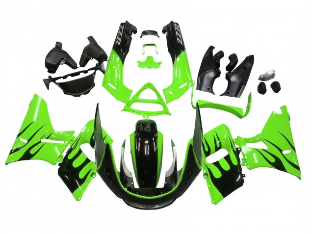 Preisgünstige Kawasaki ZZR400 Motorrad Verkleidung 1993-2007 - Grun Glanzendes Schwarz Flamme