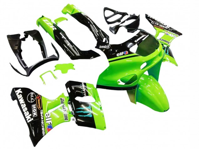 Preisgünstige Kawasaki ZZR400 Motorrad Verkleidung 1993-2007 - Grun Glanzendes Schwarz Blau Monster Elf Touch4 Bridgestone