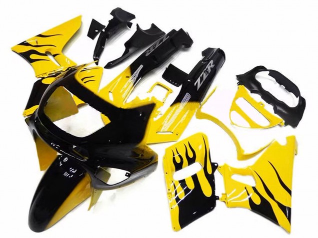 Preisgünstige Kawasaki ZZR400 Motorrad Verkleidung 1993-2007 - Gelb Schwarz Flamme