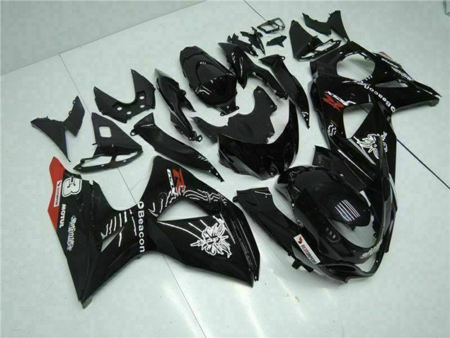 Preisgünstige Suzuki GSXR 1000 Motorrad Verkleidung 2009-2016 - Glanzendes Schwarz Rot Leuchtfeuer Motul
