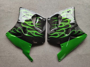 Preisgünstige Kawasaki ZZR1100 Motorrad Verkleidung 1993-2003 - Glanzendes Schwarz Grun Flamme