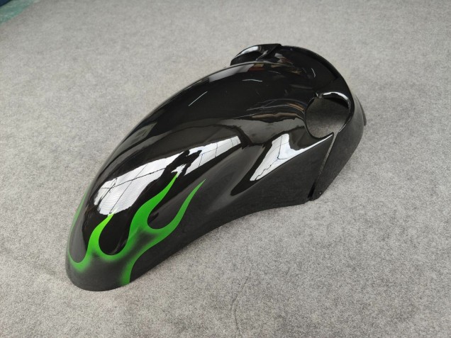 Preisgünstige Kawasaki ZZR1100 Motorrad Verkleidung 1993-2003 - Glanzendes Schwarz Grun Flamme