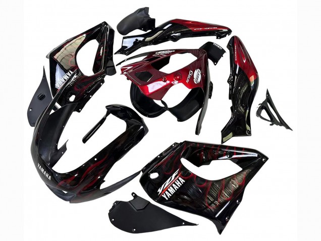 Preisgünstige Yamaha YZF 1000R Thunderace Motorrad Verkleidung 1997-2007 - Schwarz mit Dunkel Rot Flamme