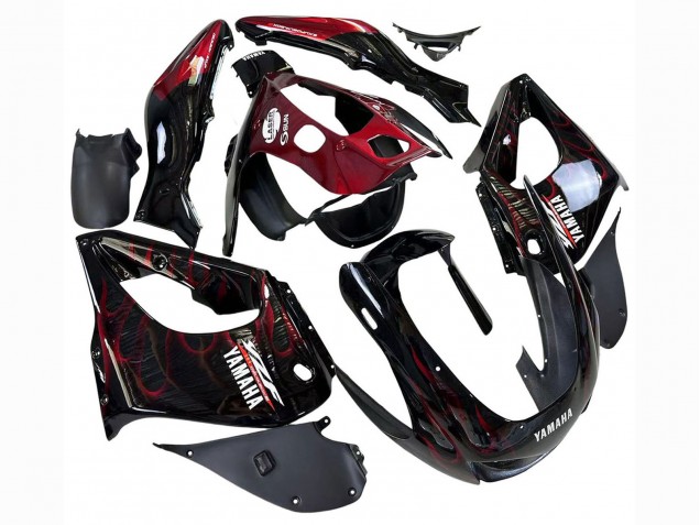 Preisgünstige Yamaha YZF 1000R Thunderace Motorrad Verkleidung 1997-2007 - Schwarz mit Dunkel Rot Flamme