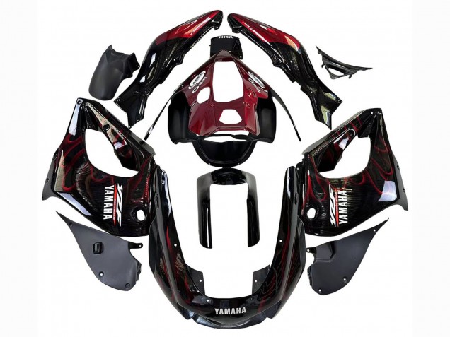 Preisgünstige Yamaha YZF 1000R Thunderace Motorrad Verkleidung 1997-2007 - Schwarz mit Dunkel Rot Flamme