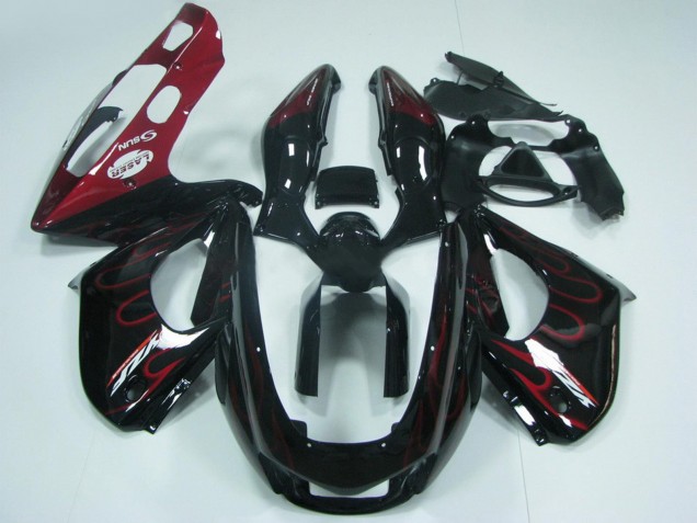 Preisgünstige Yamaha YZF 1000R Thunderace Motorrad Verkleidung 1997-2007 - Schwarz mit Rot Flamme