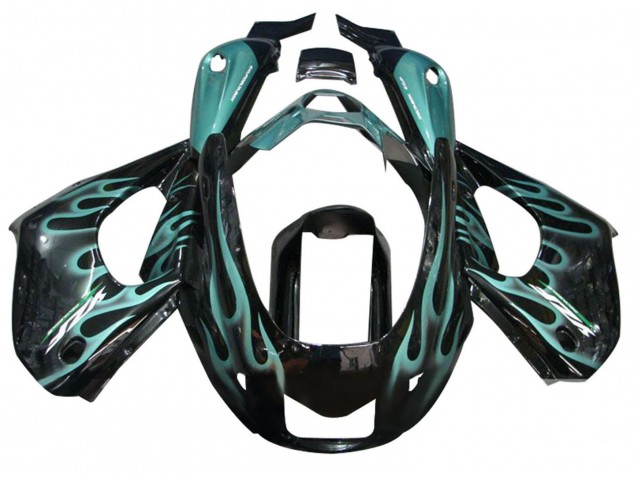 Preisgünstige Yamaha YZF 1000R Thunderace Motorrad Verkleidung 1997-2007 - Glanzendes Schwarz mit Blau Flamme