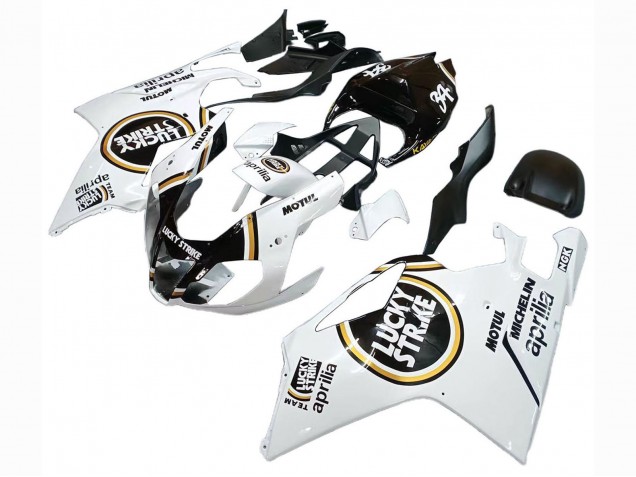 Preisgünstige Aprilia RSV1000 Motorrad Verkleidung 2003-2006 - Weiss Schwarz Lucky Strike Motul Michelin