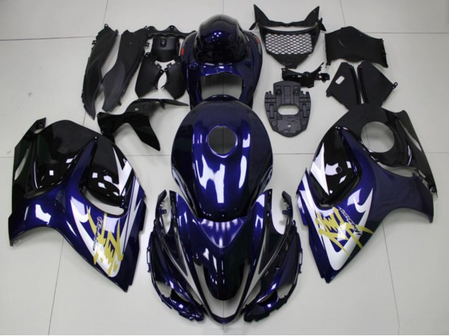 Preisgünstige Suzuki GSXR 1300 Hayabusa Motorrad Verkleidung 2008-2020 - Dunkel Blau Weiss Gold