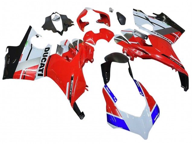 Preisgünstige Ducati Panigale V4 V4S Motorrad Verkleidung 2018-2019 - Weiss Silber Rot Glanzendes Schwarz